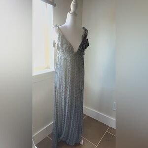 Lulus Blue White Floral Boho Maxi Dress Size L Adjustable Straps